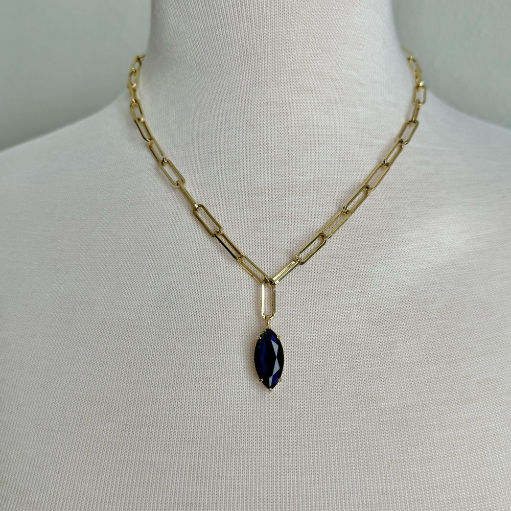 Melinda Maria Gold Necklace with Deep Blue Pendant